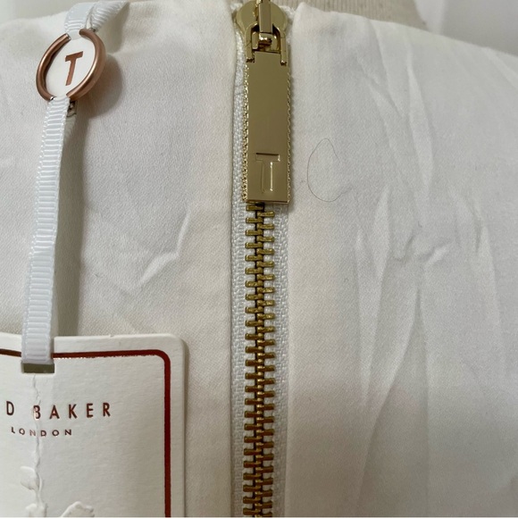 NWT Ted Baker White Dress Tuleela Tranquility Aline Dres, Gold Zipper Size 8 - Picture 11 of 14